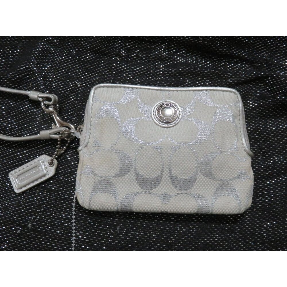 Coach Signature C Canvas & Leather Wristlet in Cream And Silver